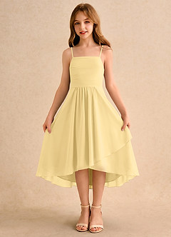 Azazie Twilight Dance Blumenmädchenkleider A-Linie Plissee Chiffon Kleid Butter image5
