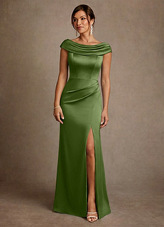 Azazie Irvine Mother of the Bride Dresses Juniper A-Line Pleated Stretch Satin Dress image3