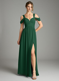 Azazie Lianne Bridesmaid Dresses Dark Green A-Line Off the Shoulder Chiffon Dress image2