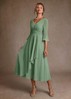 Azazie Aerynne Suknie dla Matki Panny Młodej Linia A Pofałdowany Szyfon Długość herbaty Sukienka image3