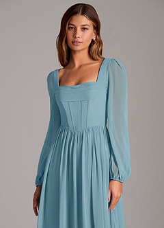 Azazie Maree Bridesmaid Dresses Moody Blue A-Line Corset Chiffon Dress image7