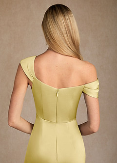 Azazie Laramie Mother of the Bride Dresses Lemon Sorbet Mermaid Pleated Stretch Satin Dress image6