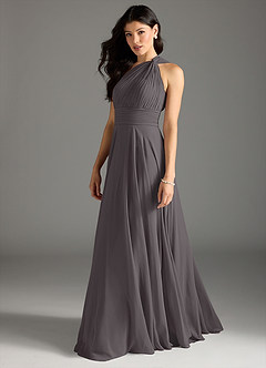 Azazie Charlize Bridesmaid Dresses Steel Grey A-Line One Shoulder Chiffon Dress image4