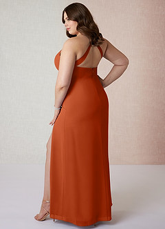 Azazie Manila Vestidos de damas de honor Vestido de Naranja Quemada de Gasa de Corte Recto con Cuello en V image8