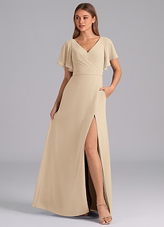 Azazie Ambrosia Bridesmaid Dresses Champagne A-Line Pleated Chiffon Dress image3