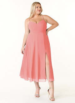 Azazie Clarissa Bridesmaid Dresses Coral A-Line V-Neck Chiffon Dress image7