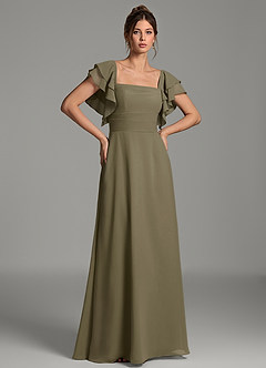 Azazie Dacia Bridesmaid Dresses Willow Green A-Line Ruched Chiffon Dress image1