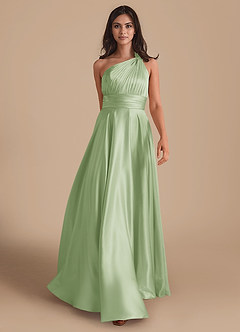 Azazie Charlize Bridesmaid Dresses Dusty Sage A-Line One Shoulder Metallic Satin Dress image1