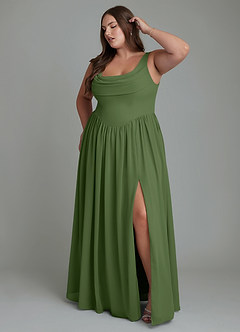 Azazie Novi Bridesmaid Dresses Olive A-Line Pleated Chiffon Dress image9