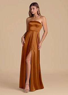 Azazie Wren Bridesmaid Dresses Copper A-Line Strapless Metallic Satin Dress image3