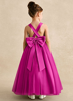 Azazie Peanut Flower Girl Dresses Fuchsia A-Line Strap Tulle Dress image1