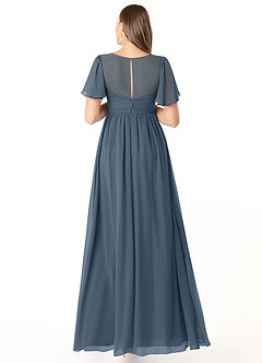 Azazie Verna Robes de demoiselle d'honneur de maternité Robe Trapèze Col V froncé Longueur ras du sol Mousseline de soie image2