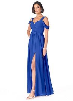 Azazie Lianne Bridesmaid Dresses Royal Blue A-Line Off the Shoulder Chiffon Dress image3