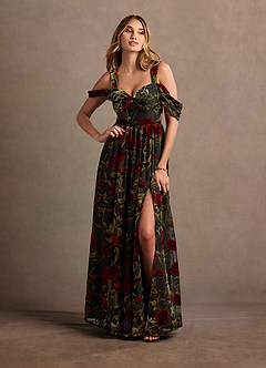 green emerald velvet dress Sydneys Closet SC7386 Prom Dress - Multi-Floral
