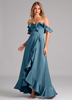 Azazie Lyra Bridesmaid Dresses Bermuda A-Line Off the Shoulder Stretch Satin Convertible Dress image1