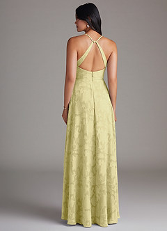 Azazie Davis Bridesmaid Dresses Lemon Sorbet A-Line Pleated Floral Burnout Dress image2