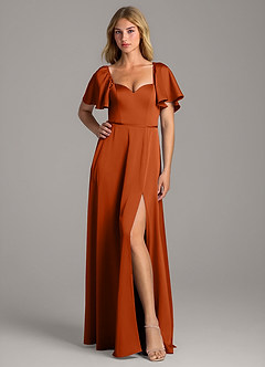 Azazie Chloe Vestidos de damas de honor Vestido de Naranja Quemada de Satén Elástico de Corte en A con Escote de Corazón image1