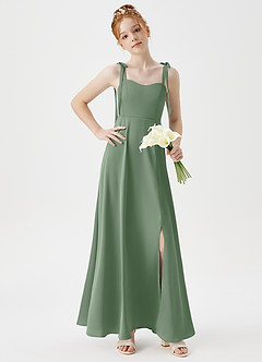 Azazie Rosey Junior Matcha A-Line Sweetheart Neckline Stretch Satin Dress image3