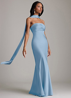 Azazie Saylor Vestidos de damas de honor Vestido de Azul Pálido de Satén Elástico de Corte Sirena con Sin tirantes image10