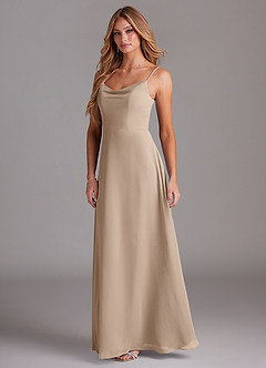 Azazie Daenerys Bridesmaid Dresses Taupe A-Line Cowl Chiffon Dress image4