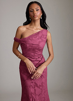 Azazie Emerson Bridesmaid Dresses Mulberry Mermaid Off the Shoulder Floral Burnout Dress image2