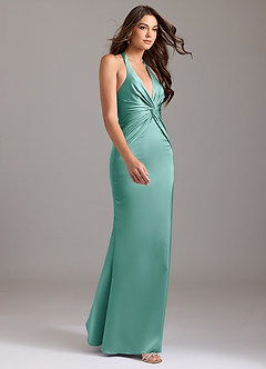 Azazie Valerie Bridesmaid Dresses Aqua Mermaid Pleated Stretch Satin Dress image4