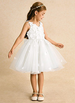Azazie Junebug vestidos de niña de las flores Vestido de Marfil de Tul de Princesa con Encaje image4