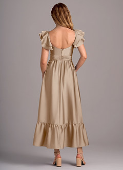 Azazie Anaya Robes de demoiselle d'honneur Robe Trapèze Convertible en Satin extensible Encolure en Forme de Cœur Taupe image2
