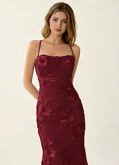 Kailani Burgundy 3D Flowers Corset Mermaid Lace Up Back Prom Dress image5