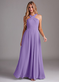 Azazie Dixie Bridesmaid Dresses Tahiti A-Line Halter Pleated Chiffon Dress image3