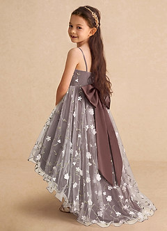 Azazie Celia Flower Girl Dresses Espresso A-Line Spaghetti Strap Tulle Dress image1