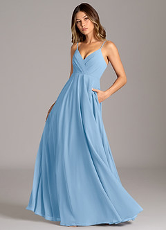 Azazie Amani Suknie dla druhen Linia A Pofałdowany Szyfon Do ziemi Sukienka image1