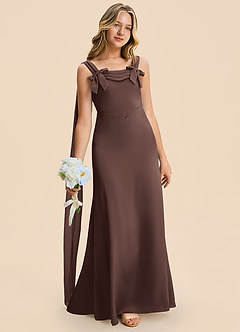 Azazie Chelsea Junior Ganache Sheath Pleated Stretch Satin Dress image3