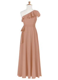 Azazie Eletta Junior Champagne Rose A-Line Ruched Chiffon Dress image6