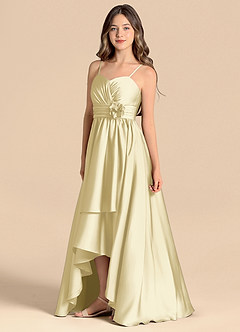 Azazie Catalina Junior Vestido de Sorbete De Limón de Satén Elástico de Corte en A con Escote de Corazón image6