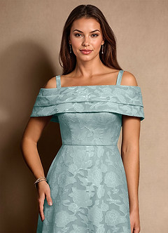 Azazie New Britain Kleider für die Brautmutter A-Linie Plissee Blumen-Burnout Kleid Nebel image6