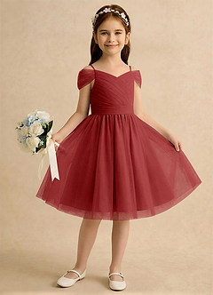 Azazie Lila Girls Formal Robe Demoiselle D'honneur Fillette Robe Trapèze en Tulle Épaule décolletée Rouille image4