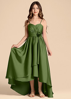 Azazie Catalina Junior A-Linie Herzausschnitt Stretch-Satin Kleid Wacholder image5