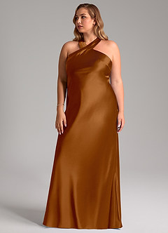 Azazie Doretta Bridesmaid Dresses Copper Mermaid Bow Metallic Satin Dress image12