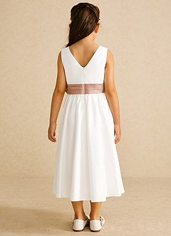 Azazie Darling Flower Girl Dresses Ivory Champagne Rose A-Line Bow Cotton Dress image5