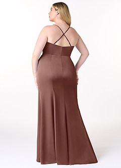 Azazie Marzia Brautjungfernkleider Etui Kutte Gefaltet Stretch-Satin Kleid Espresso image8