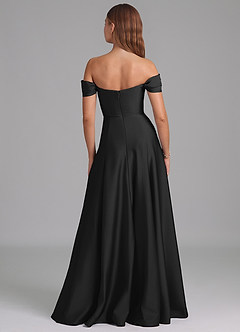 Azazie Seriana Jurken voor bruidsmeisjes Converteerbaar Jurk van Stretch Satijn met A-Lijn Off the Shoulder Zwart image5