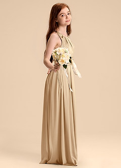 Azazie Bibiane Junior Jurk van Stretch Satijn met A-Lijn Geplooid Champagne image5