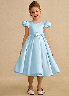 Azazie Pearl Blumenmädchenkleider Ballkleid Plissee Matte Satin Kleid Himmelblau image5