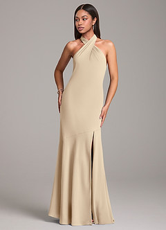 Azazie Lorena Brautjungfernkleider Meerjungfrau-Linie Plissee Chiffon Kleid Champagner image4
