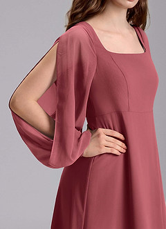 Azazie Bondi Junior Vestido de Merlot de Gasa de Corte en A con Blusón image8