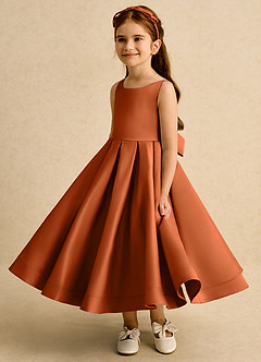 Azazie Babs Blumenmädchenkleider Ballkleid Plissee Matte Satin Kleid Gebranntes Orange image5