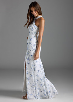 Azazie Rue Bridesmaid Dresses Blue Cottage Floral A-Line Halter Chiffon Dress image3