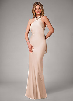 Azazie Velli Bridesmaid Dresses Blushing Pink Mermaid Stretch Satin Dress image3