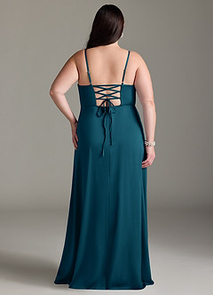 Azazie Marchella Robes de demoiselle d'honneur Robe Trapèze en Satin extensible Corset Bleu Encre image8